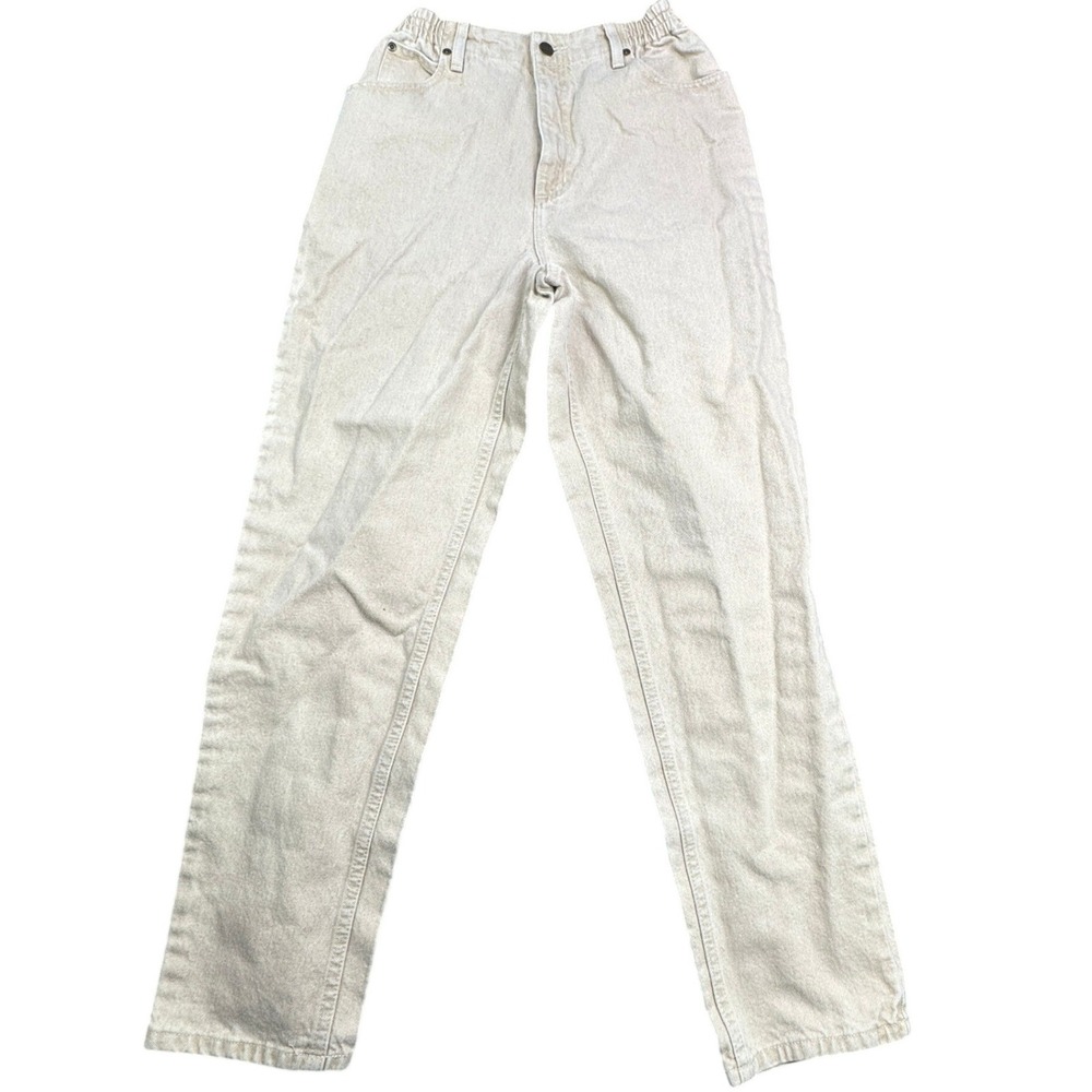 LL Bean Original Fit Relaxed Jeans Womens 10 Tan High Rise Elastic Waist 90s